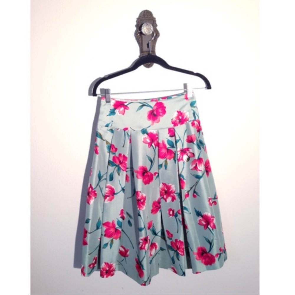Express Design Studio Floral Silk A Line Tea Skirt